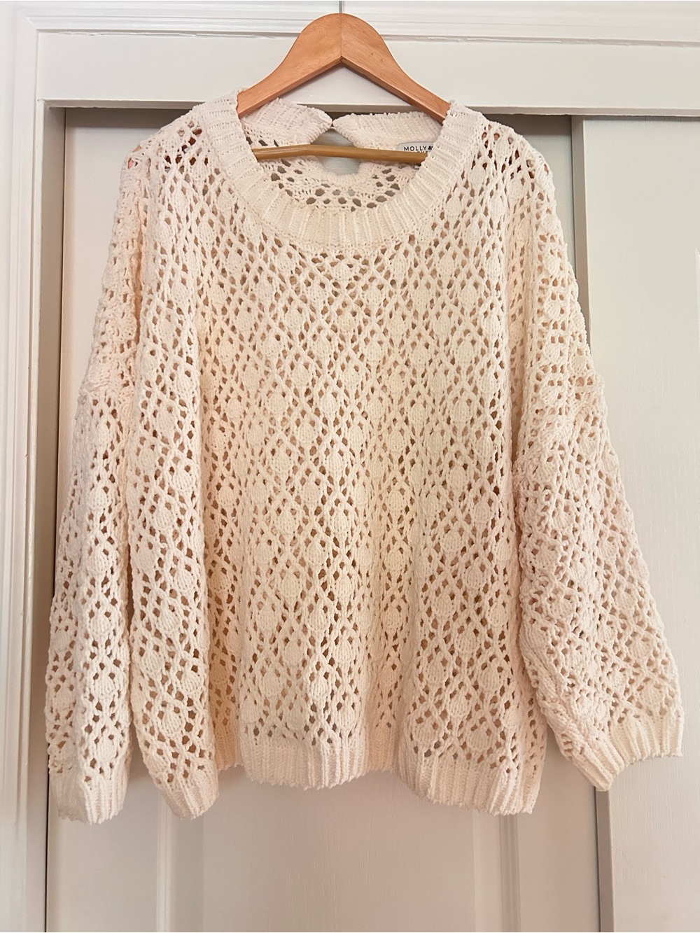 Molly Bracken Light Cream Open-Weave Crewneck Sweater